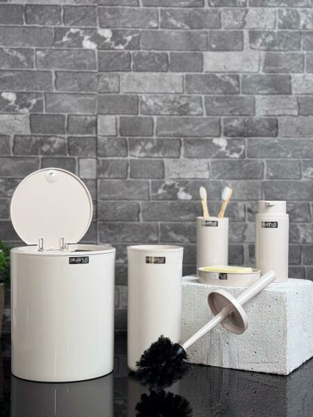 Okyanus Home Bej Yuvarlak 5'li Banyo Seti