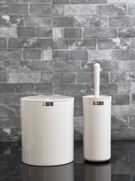Okyanus Home Bej Click Kapak Yuvarlak 2'li Wc Kova ve Fırça Seti