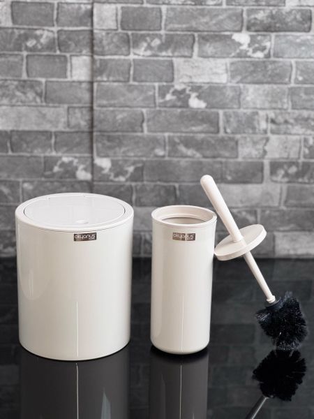 Okyanus Home Bej Click Kapak Yuvarlak 2'li Wc Kova ve Fırça Seti