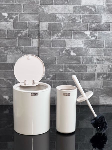 Okyanus Home Bej Click Kapak Yuvarlak 2'li Wc Kova ve Fırça Seti