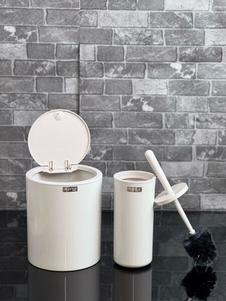 Okyanus Home Bej Click Kapak Yuvarlak 2'li Wc Kova ve Fırça Seti