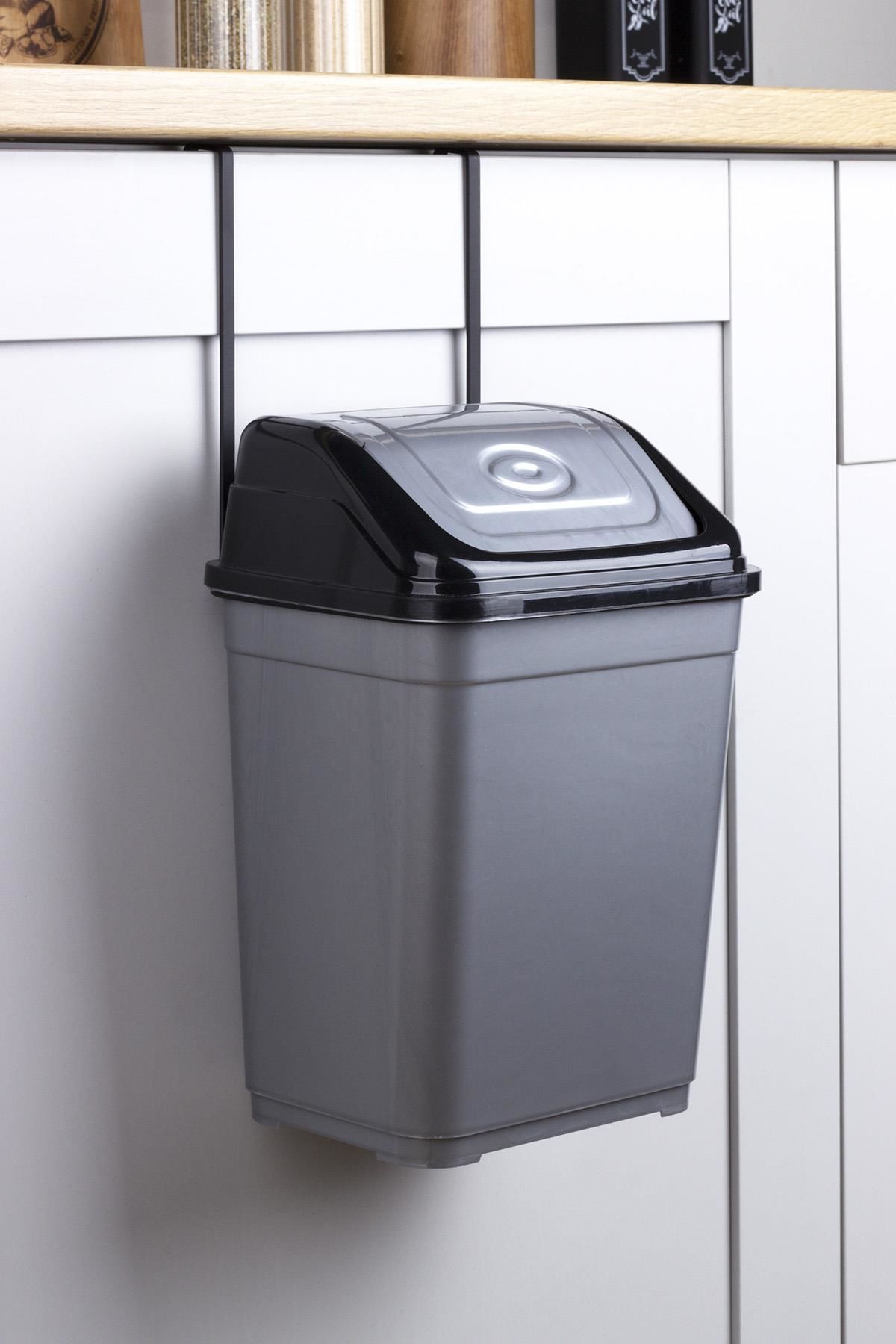Okyanus Home Askılı Çöp Kovası Gri-Siyah 5L