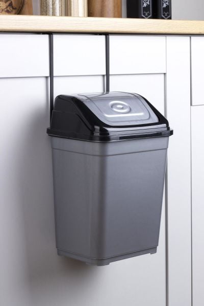 Okyanus Home Askılı Çöp Kovası Gri-Siyah 5L