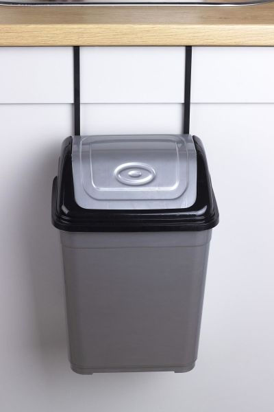 Okyanus Home Askılı Çöp Kovası Gri-Siyah 5L