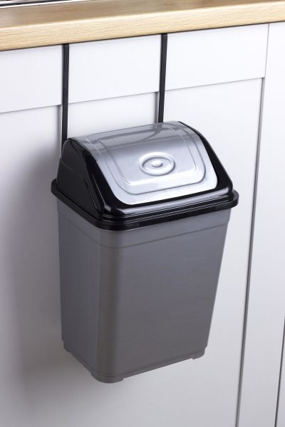 Okyanus Home Askılı Çöp Kovası Gri-Siyah 5L