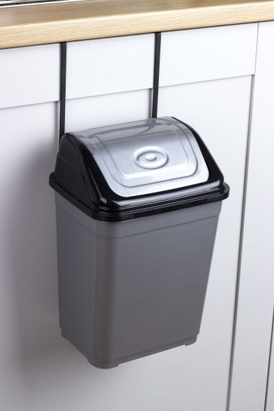 Okyanus Home Askılı Çöp Kovası Gri-Siyah 5L