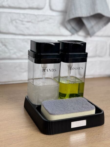 Okyanus Home Siyah Deluxe Kare Standlı Şeffaf Sıvı Sabunluk ve Deterjanlık