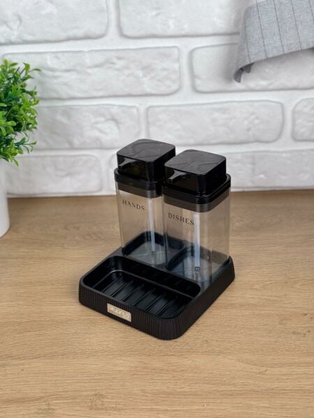 Okyanus Home Siyah Deluxe Kare Standlı Şeffaf Sıvı Sabunluk ve Deterjanlık