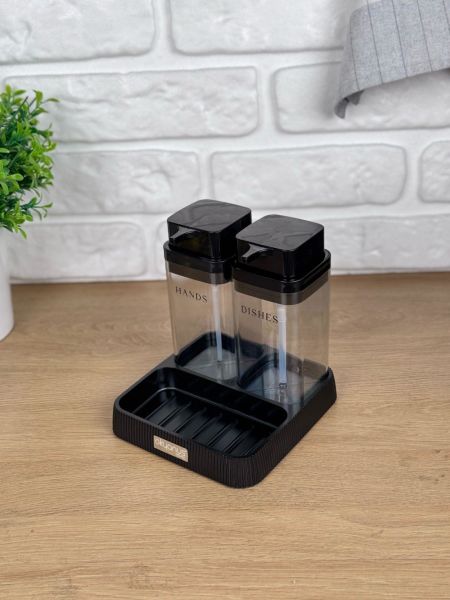 Okyanus Home Siyah Deluxe Kare Standlı Şeffaf Sıvı Sabunluk ve Deterjanlık