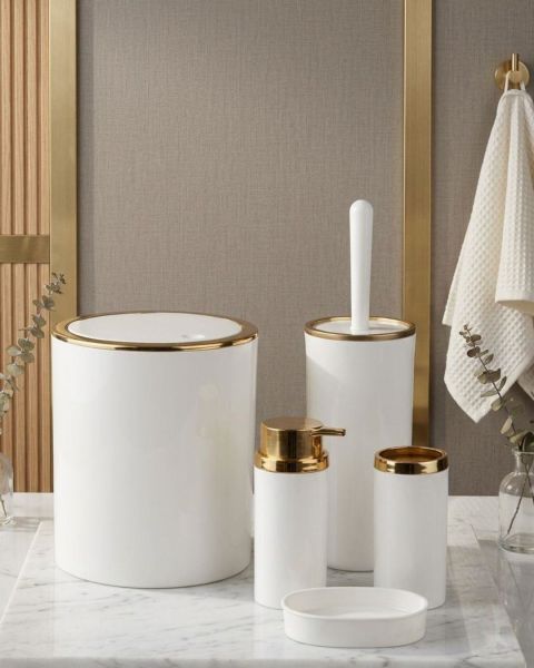 Okyanus Home Gold Serisi Beyaz Yuvarlak 5'li Banyo Seti