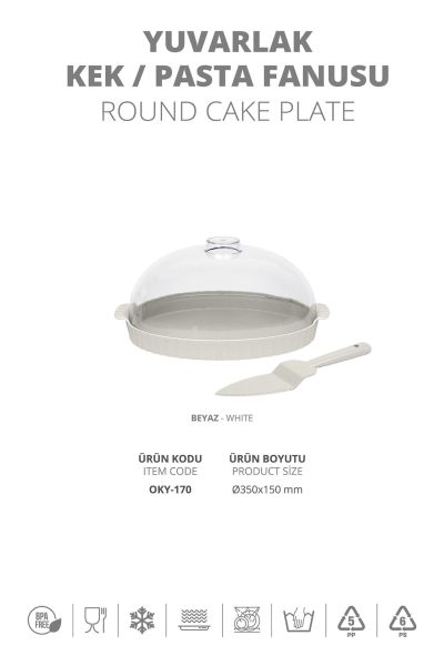 Okyanus Home Coliseum Beyaz Yuvarlak Kek - Pasta Fanusu