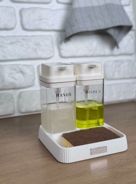 Okyanus Home Beyaz Deluxe Kare Standlı Şeffaf Sıvı Sabunluk ve Deterjanlık