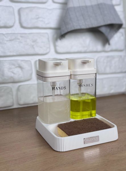 Okyanus Home Beyaz Deluxe Kare Standlı Şeffaf Sıvı Sabunluk ve Deterjanlık