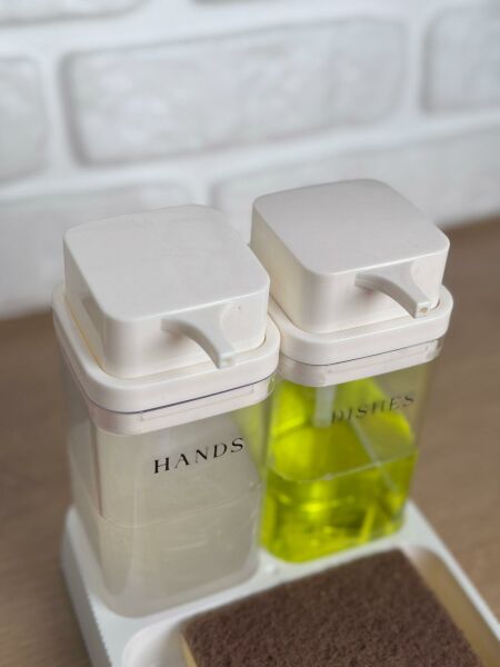 Okyanus Home Beyaz Deluxe Kare Standlı Şeffaf Sıvı Sabunluk ve Deterjanlık