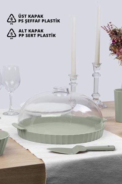 Okyanus Home Coliseum Yeşil Yuvarlak Kek - Pasta Fanusu
