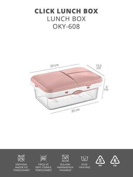 Okyanus Home Pembe-Şeffaf 4 bölmeli Clickli Lunch Box