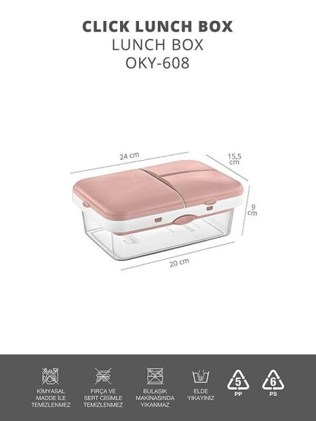 Okyanus Home Pembe-Şeffaf 4 bölmeli Clickli Lunch Box