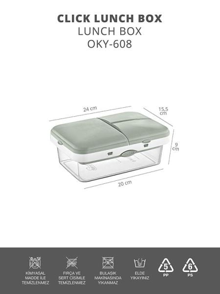 Okyanus Home Yeşil-Şeffaf 4 bölmeli Clickli Lunch Box