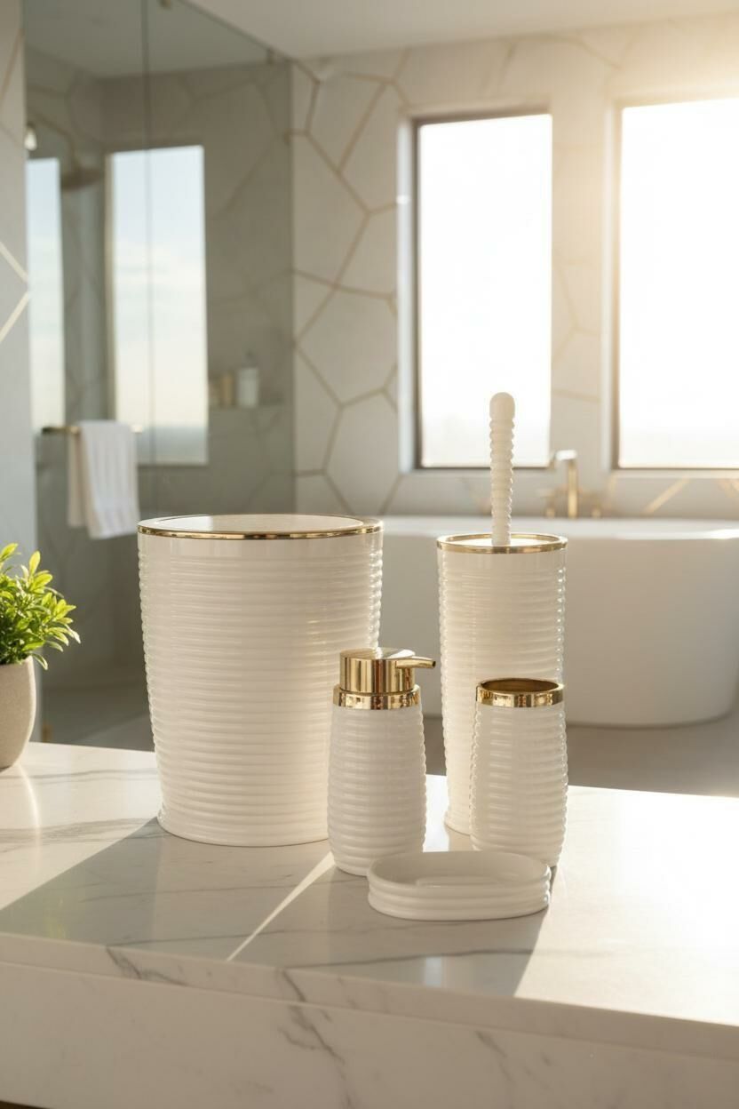 Okyanus Home Beyaz Elegans Gold 5'li Banyo Seti