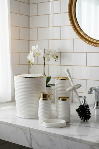 Okyanus Home Beyaz Elegans Gold 5'li Banyo Seti