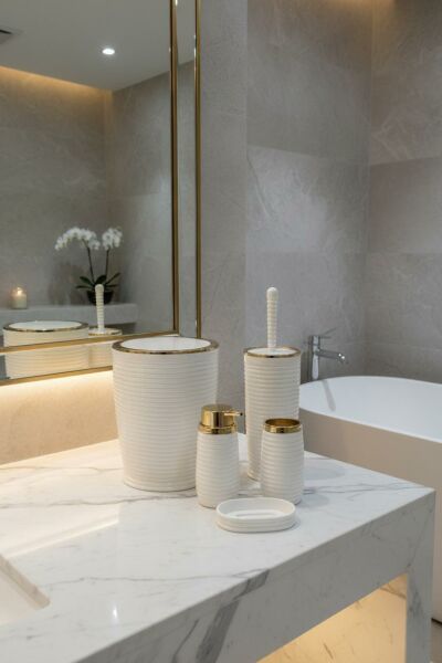 Okyanus Home Beyaz Elegans Gold 5'li Banyo Seti