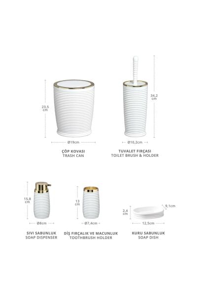 Okyanus Home Beyaz Elegans Gold 5'li Banyo Seti
