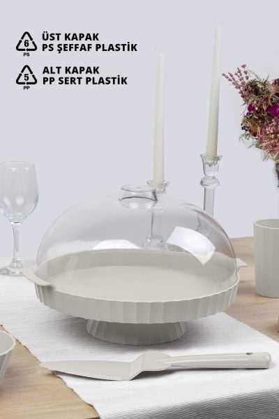 Okyanus Home Coliseum Ayaklı Beyaz Yuvarlak Kek - Pasta Fanusu