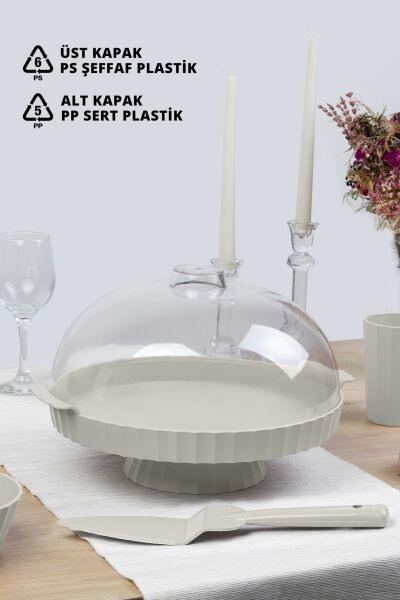 Okyanus Home Coliseum Ayaklı Beyaz Yuvarlak Kek - Pasta Fanusu