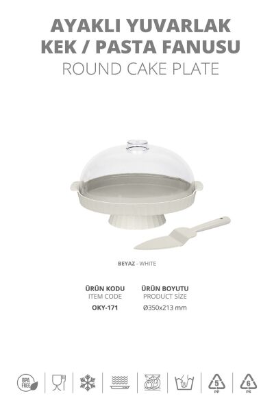 Okyanus Home Coliseum Ayaklı Beyaz Yuvarlak Kek - Pasta Fanusu