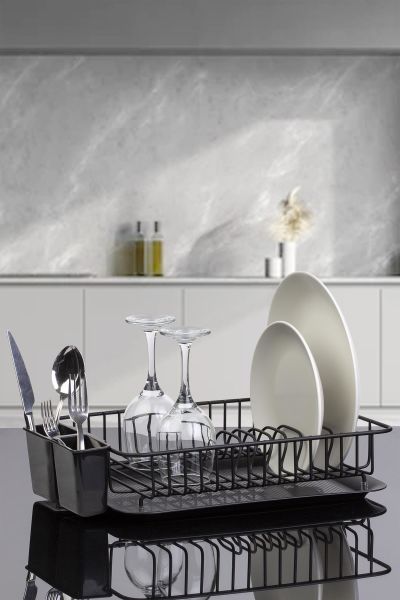 Okyanus Home Siyah Tek Katlı Modern Tabaklık - Bulaşıklık
