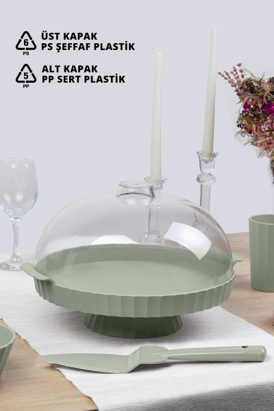 Okyanus Home Coliseum Ayaklı Yeşil Yuvarlak Kek - Pasta Fanusu