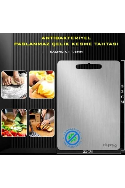 Okyanus Home Paslanmaz Çelik Mutfak Kesme-Doğrama Tahtası 23x33 cm (Antibakteriyel)