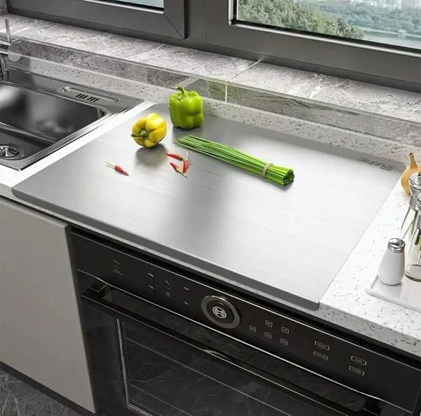 Okyanus Home Paslanmaz Çelik Tek Bükümlü Metal Tezgah Koruyucu Kesme Tahtası 30x40 cm