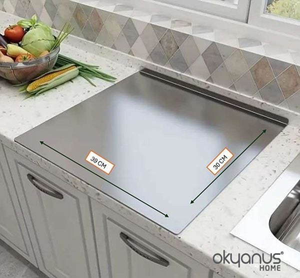 Okyanus Home Paslanmaz Çelik Tek Bükümlü Metal Tezgah Koruyucu Kesme Tahtası 30x40 cm