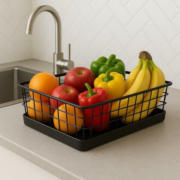 Okyanus Home Dikdörtgen Siyah Metal Organizer Sepet Maxi 18x33 Cm