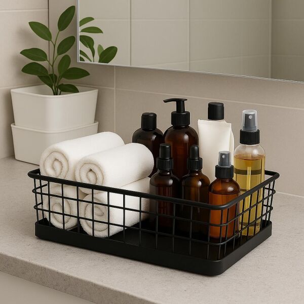 Okyanus Home Dikdörtgen Siyah Metal Organizer Sepet Maxi 18x33 Cm