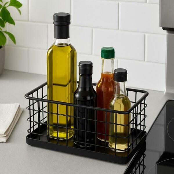 Okyanus Home Dikdörtgen Siyah Metal Organizer Sepet Midi 16x26 Cm