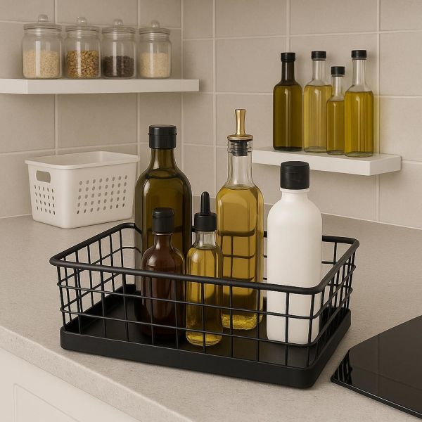 Okyanus Home Dikdörtgen Siyah Metal Organizer Sepet Midi 16x26 Cm