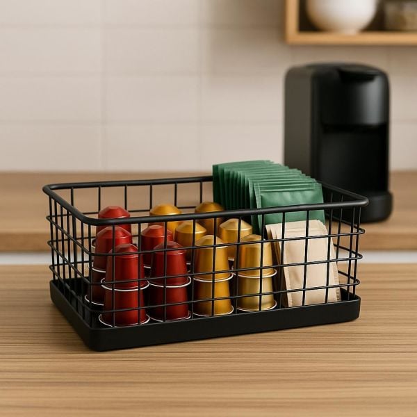 Okyanus Home Dikdörtgen Siyah Metal Organizer Sepet Midi 16x26 Cm