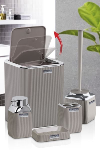 Okyanus Home Vizon Rengi Çizgili Krom 5'li Banyo Seti
