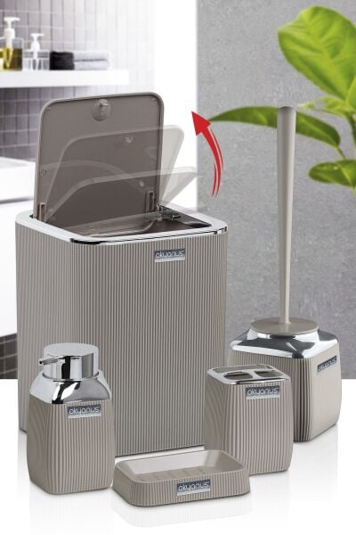 Okyanus Home Vizon Rengi Çizgili Krom 5'li Banyo Seti