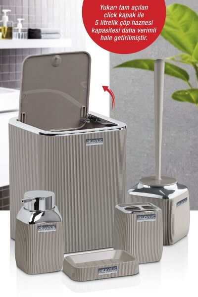 Okyanus Home Vizon Rengi Çizgili Krom 5'li Banyo Seti