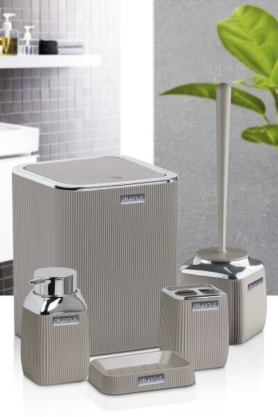 Okyanus Home Vizon Rengi Çizgili Krom 5'li Banyo Seti