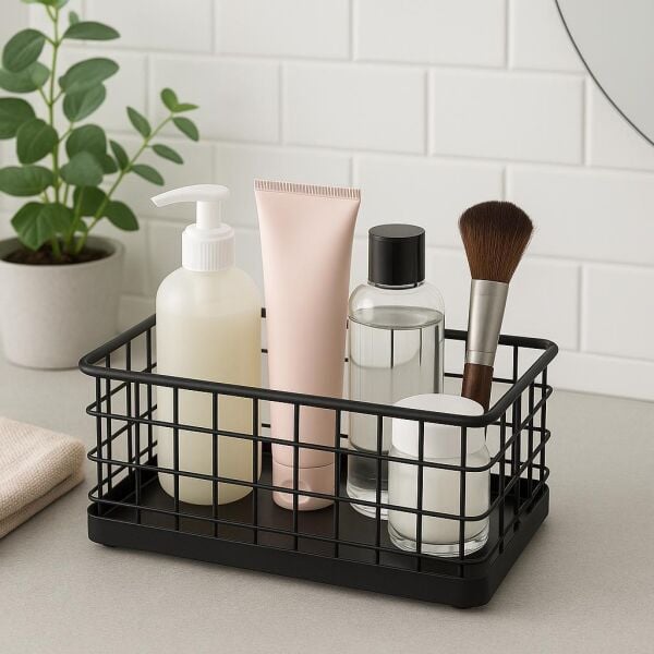 Okyanus Home Dikdörtgen Siyah Metal Organizer Sepet Mini 13,5x23 Cm