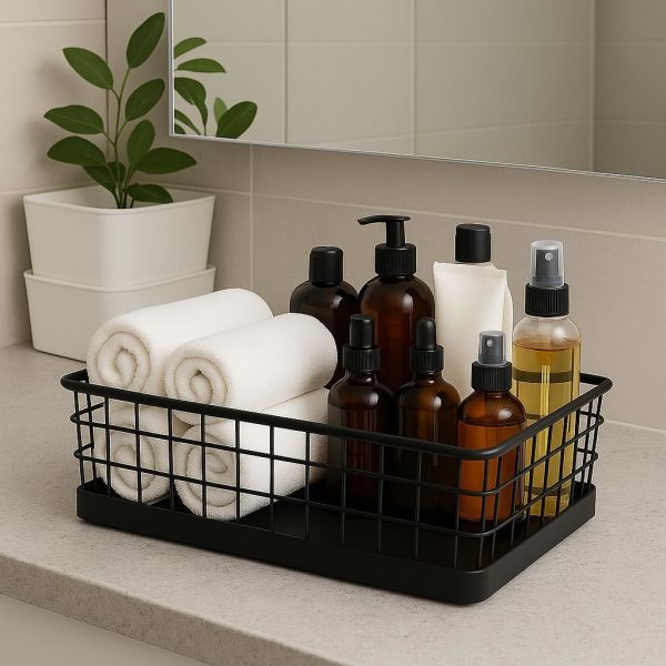 Okyanus Home Dikdörtgen 3'Lü Siyah Metal Organizer Sepet