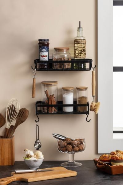 Okyanus Home Magıc Yapışkanlı Plastik Banyo Rafı 2'li Siyah