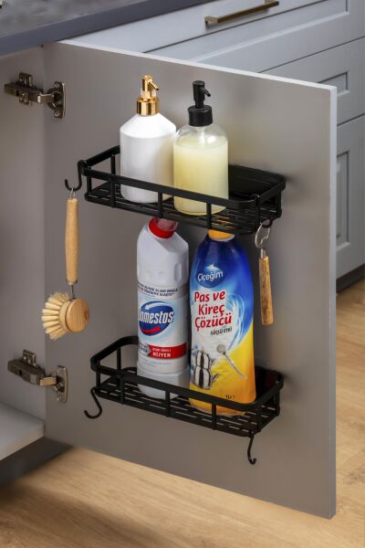 Okyanus Home Magıc Yapışkanlı Plastik Banyo Rafı 2'li Siyah