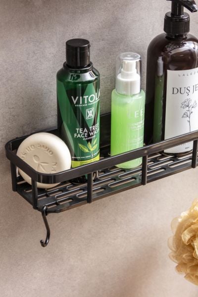 Okyanus Home Magıc Yapışkanlı Plastik Banyo Rafı 2'li Siyah