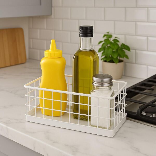 Okyanus Home Dikdörtgen Beyaz Metal Organizer Sepet Mini 13,5x23 Cm