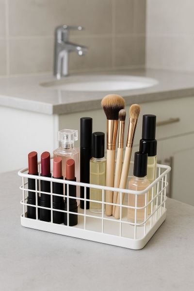 Okyanus Home Dikdörtgen Beyaz Metal Organizer Sepet Mini 13,5x23 Cm